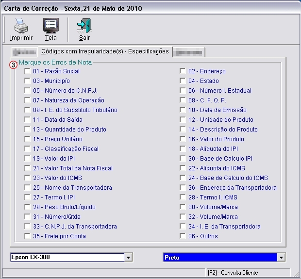 Descrição de códigos de erros