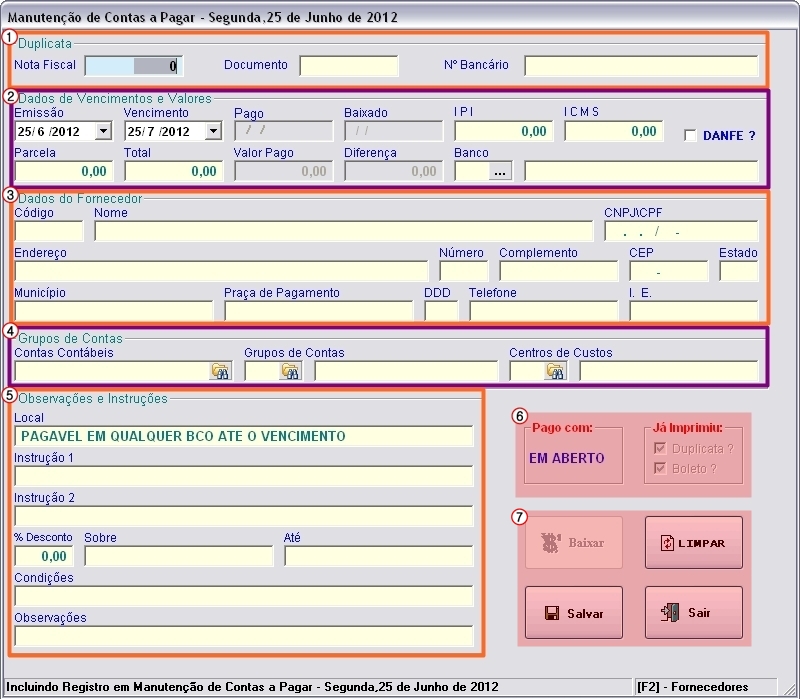 Em documentos de fornecedores, é possível inserir o número do do